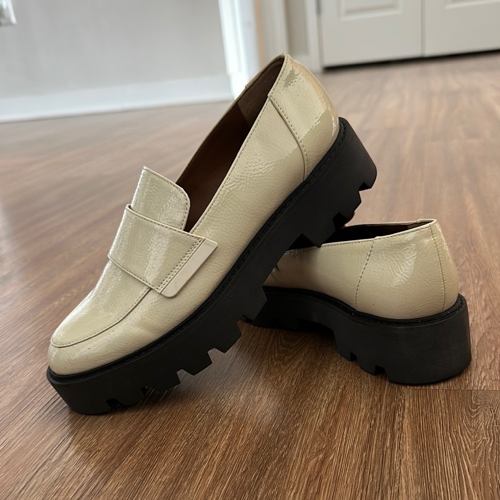 Franco Sarto Cream and Black Chunky Platform Loafers